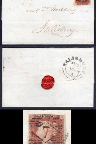 1841 Penny Red (HG) three margins on Cover