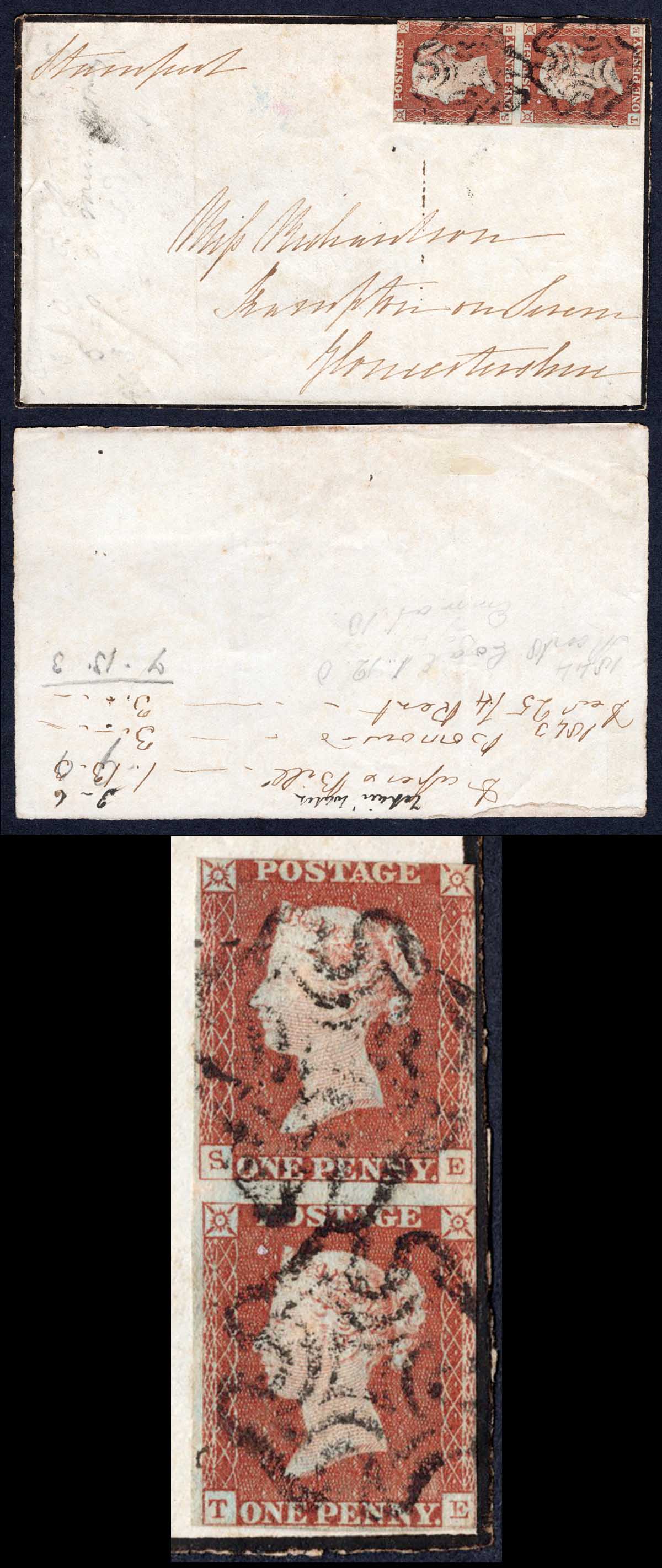 1841 Penny Red (SE/TE) Vertical pair on a front