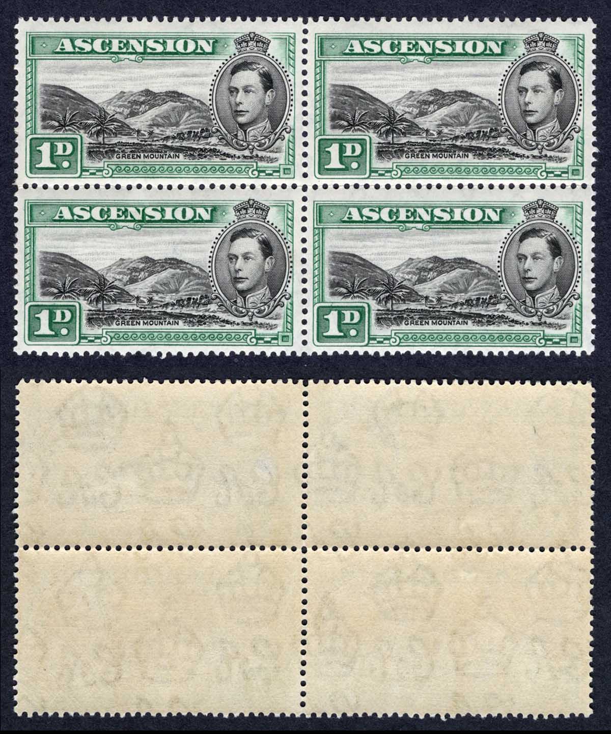 Ascension SG39 1d Green Mountain Block of Four U/M Cat 180 pounds