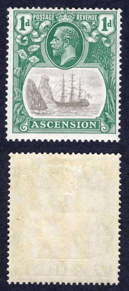 Ascension SG11d 1d grey-black and bright blue-green Badge of Helena M/M Cat 120
