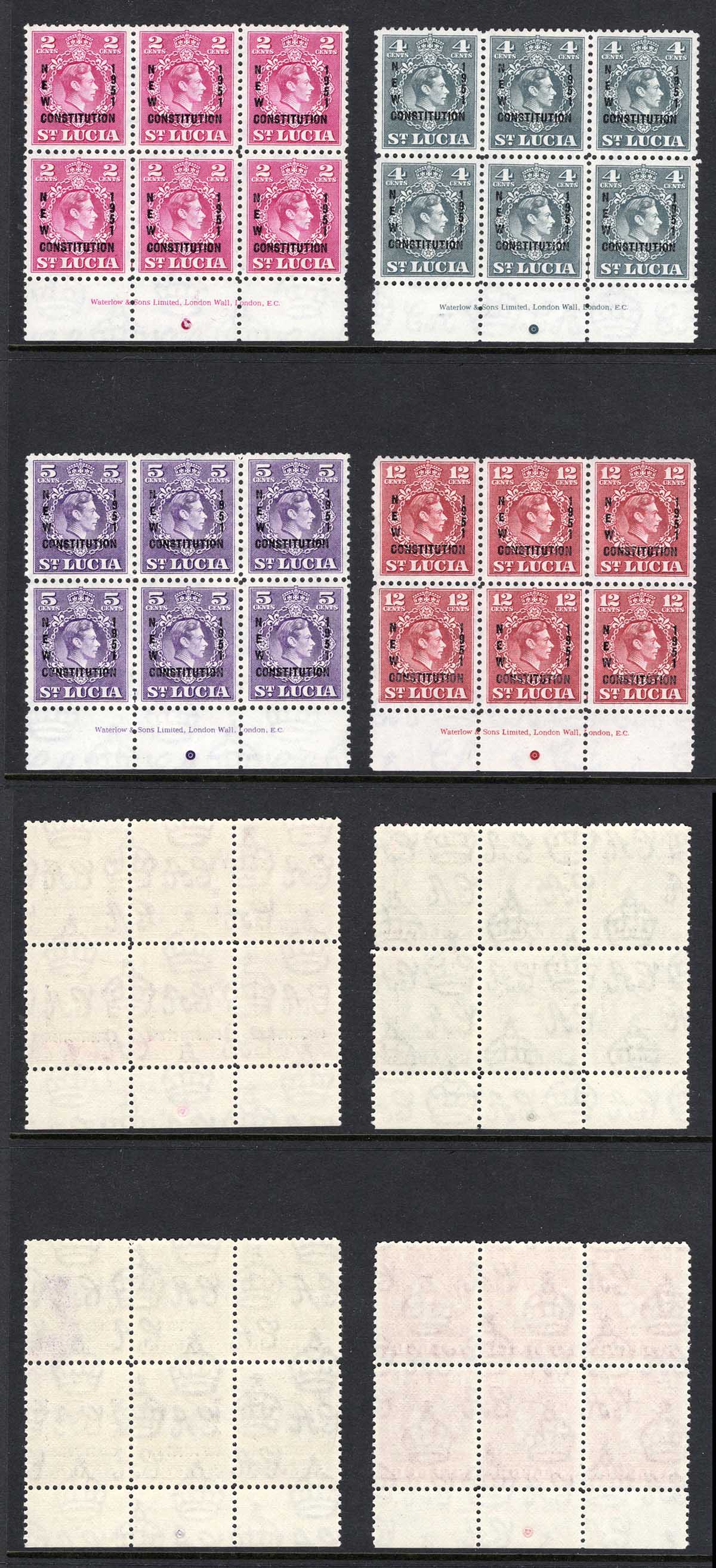 St Kitts Nevis SG167/70 New Constitution Set in Imprint Blocks U/M Cat 15++ pounds