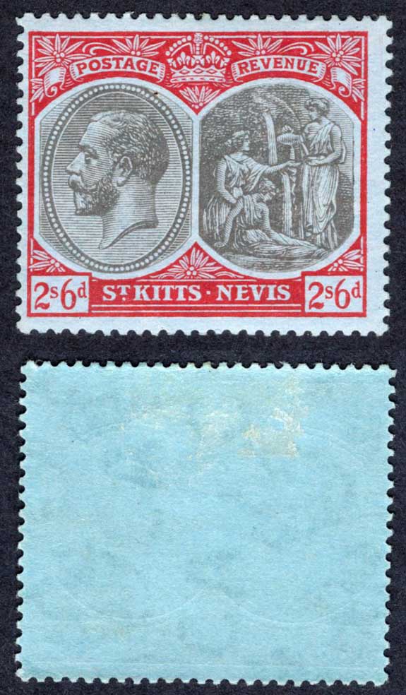 St Kitts SG33x 2/6 wmk Sideways reversed M/M Cat 350 pounds