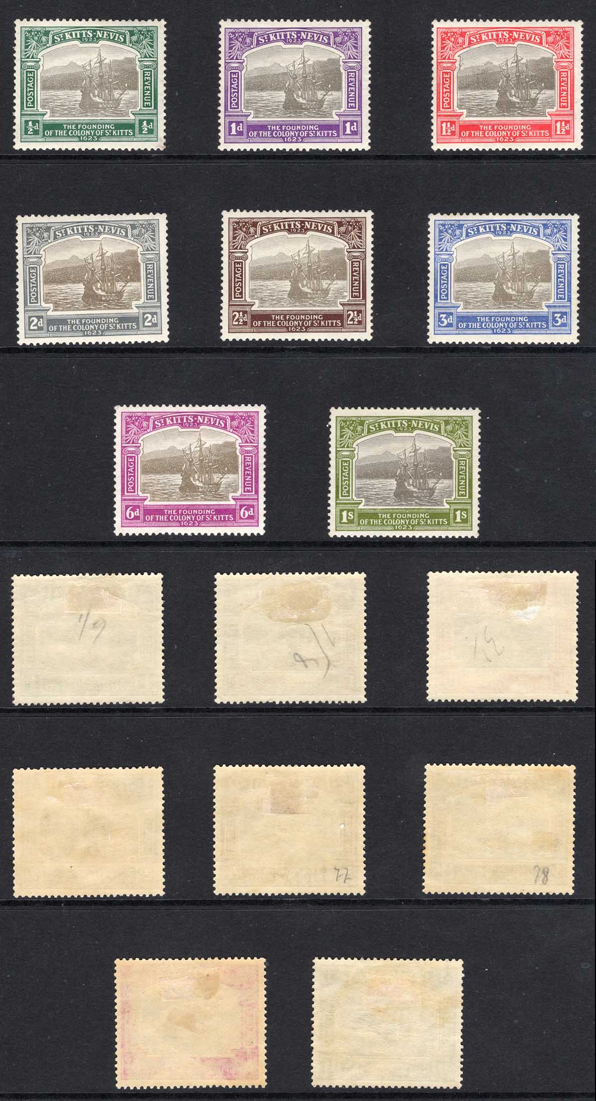 St Kitts Nevis SG48/55 set to 1/- M/M Cat 52 pounds