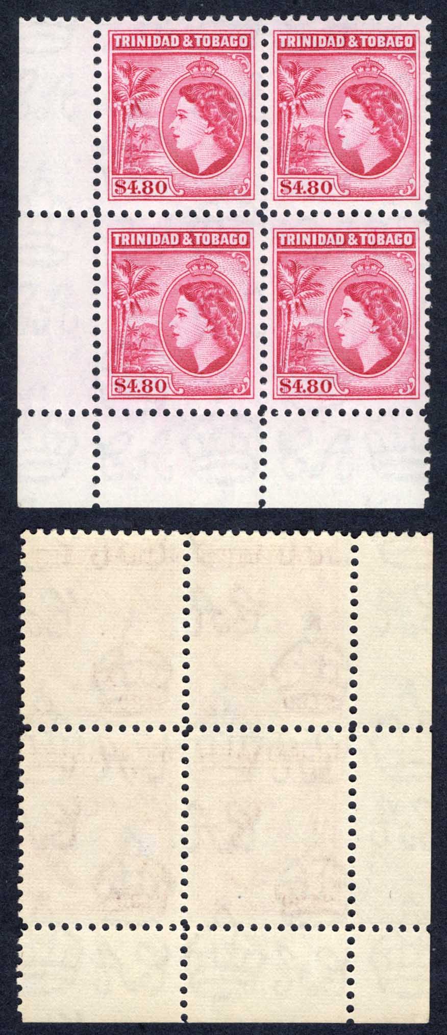 Trinidad and Tobago SG278 Four Dollar 80c Perf 12 U/M Corner Block of 4 Cat 64 pounds