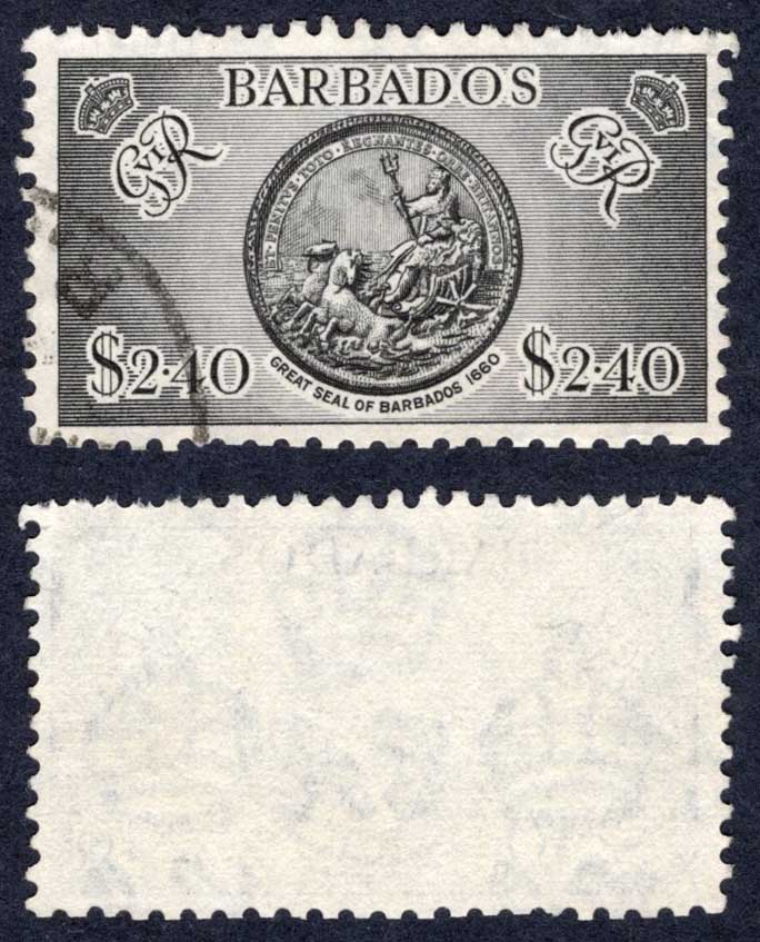 Barbados SG282 2.40 Black used Cat 42 pounds
