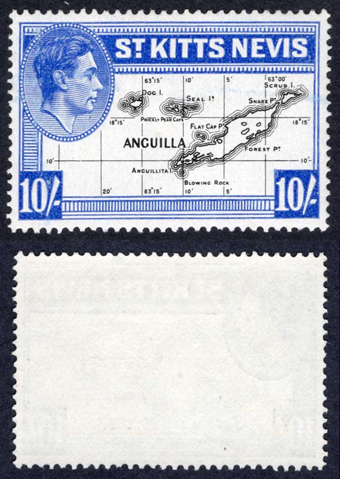St Kitts Nevis SG77e KGVI 10/- U/M Cat 20 pounds