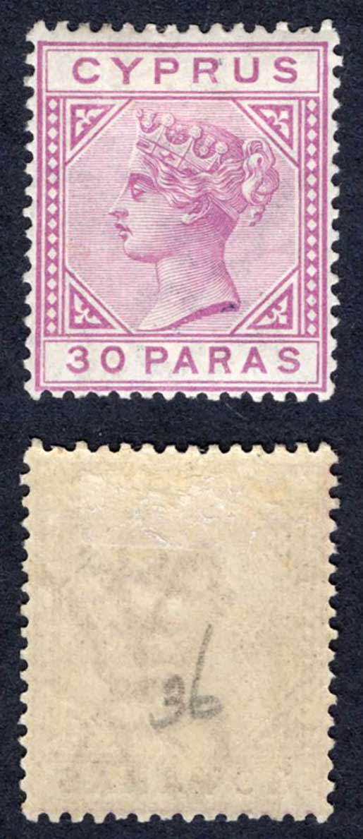 Cyprus SG32 30pa Mauve Wmk CA Die II M/M Cat 12 pounds