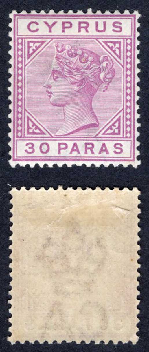 Cyprus SG32 30pa Mauve Wmk CA Die II M/M Cat 12 pounds