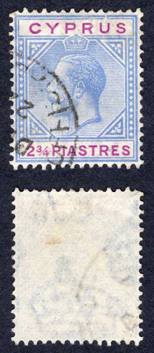 Cyprus SG94 2 3/4 pi Blue and purple Wmk Script used Cat 9.50 pounds