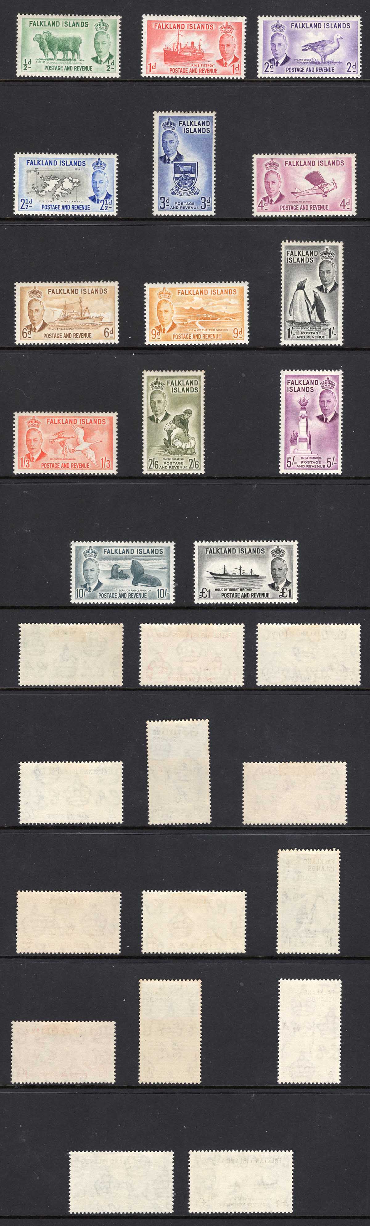 Falkland Is SG172/85 1952 Set of 14 Fine M/M (top 3 values U/M) Cat 190 pounds