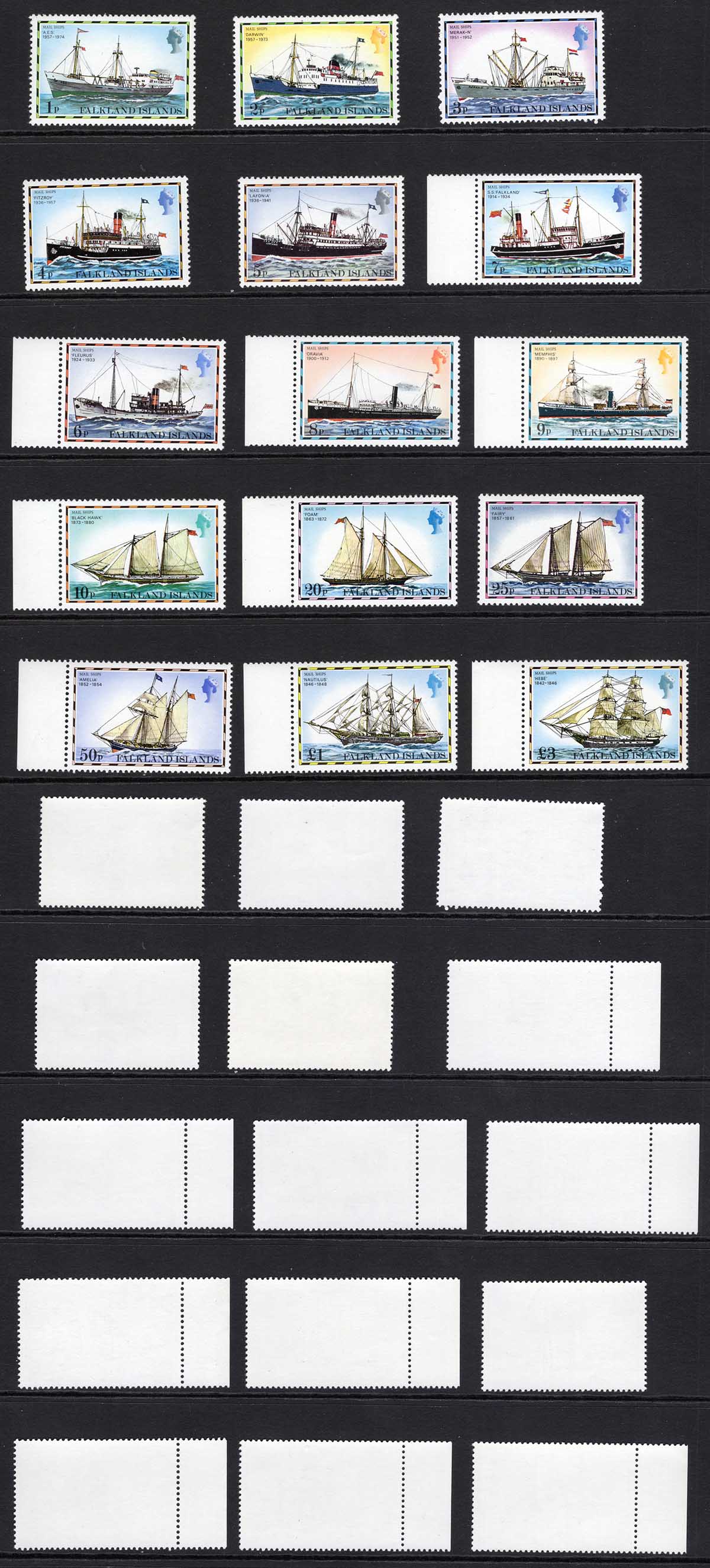 Falkland Is SG331A/45A 1978 Ship set of 15 No Imprint Date U/M Cat 18 pounds
