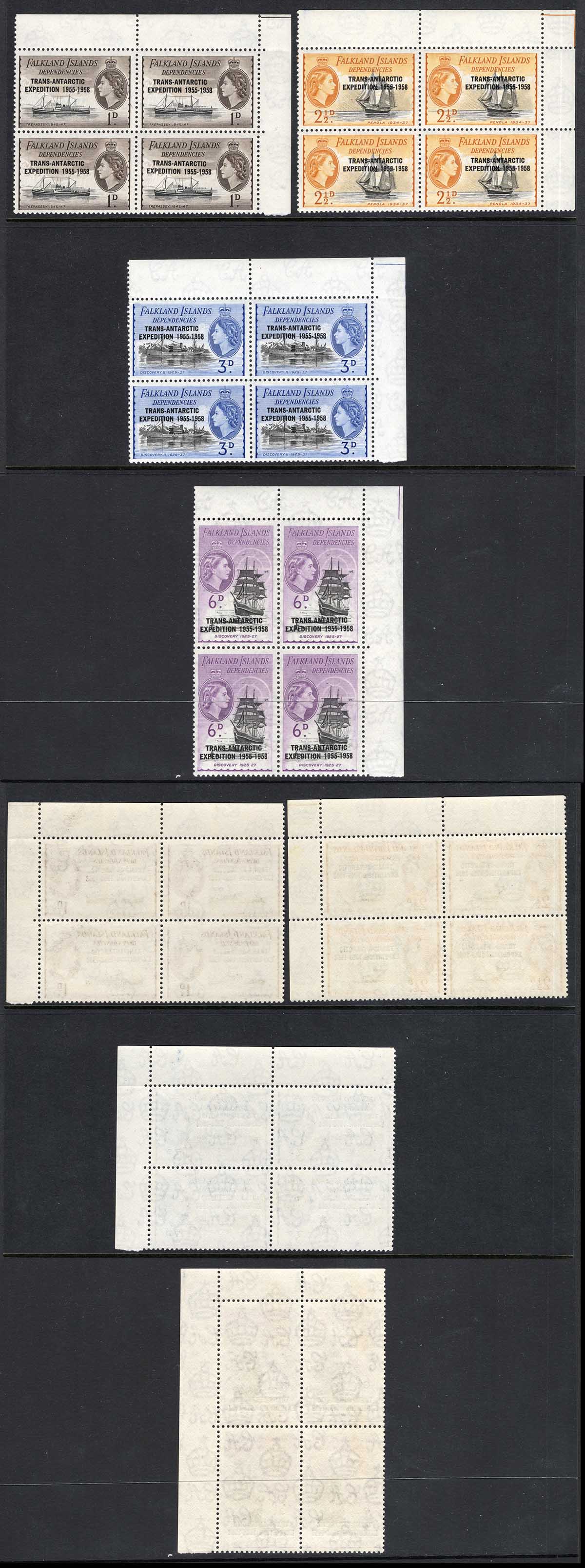 Falkland Is Dep SGG41/G44 Set in U/M Blocks Cat 18++ pounds