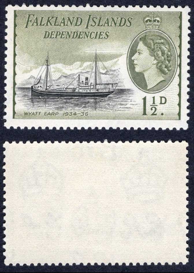 Falkland Is Dep SGG28 1 1/2d Black and Yellow-olive DLR U/M Cat 13 pounds