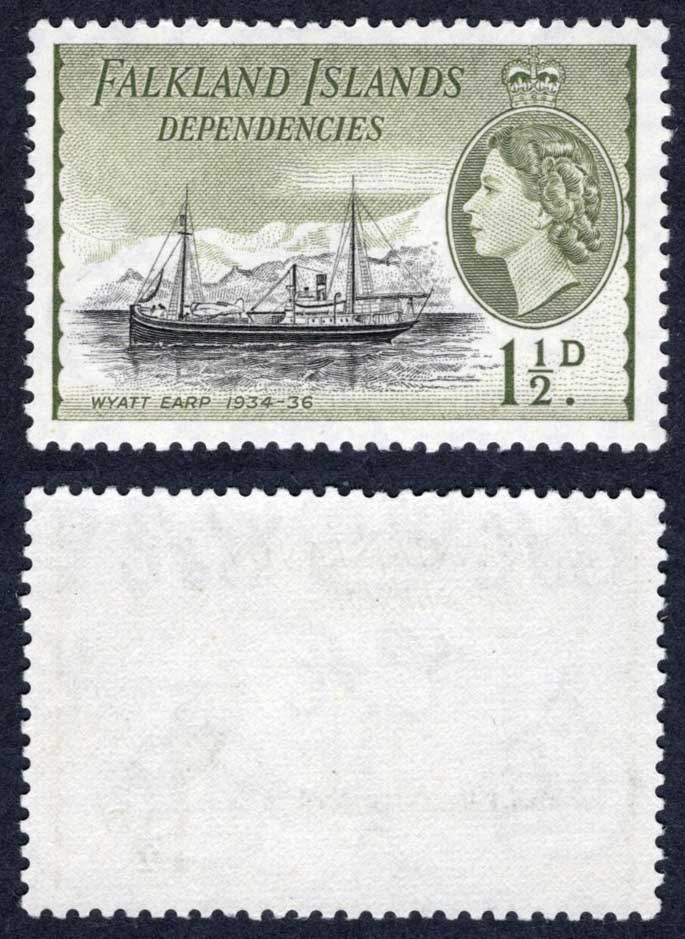Falkland Is Dep SGG28 1 1/2d Black and Yellow-olive DLR U/M Cat 13 pounds
