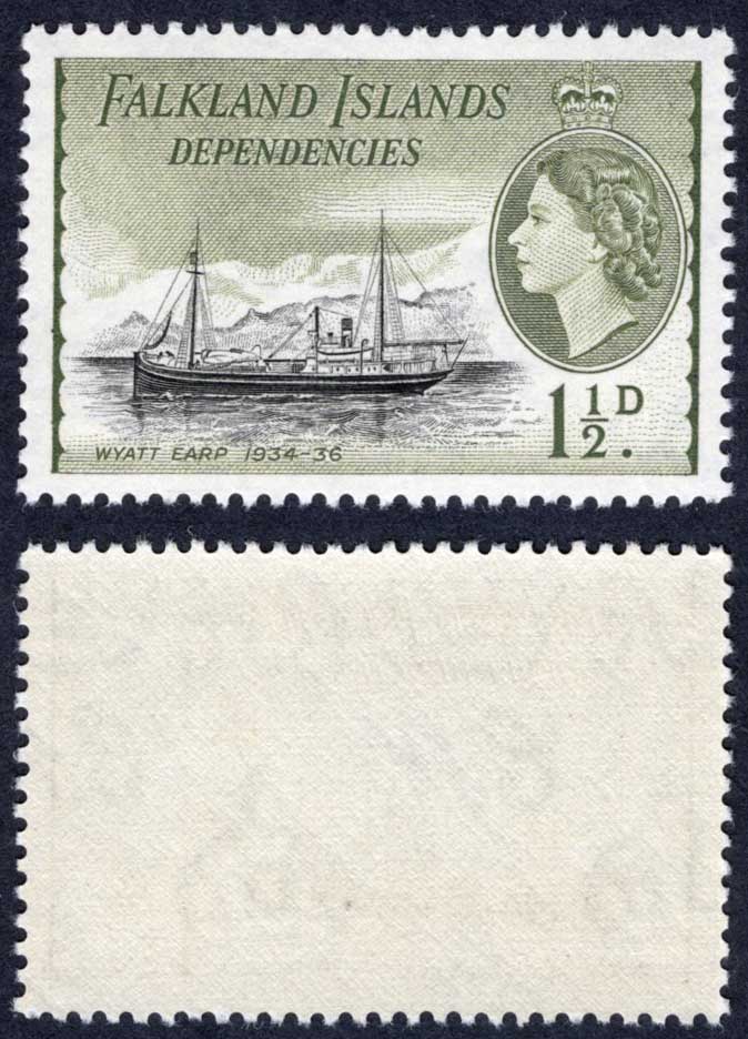 Falkland Is Dep SGG28 1 1/2d Black and Yellow-olive DLR U/M Cat 13 pounds