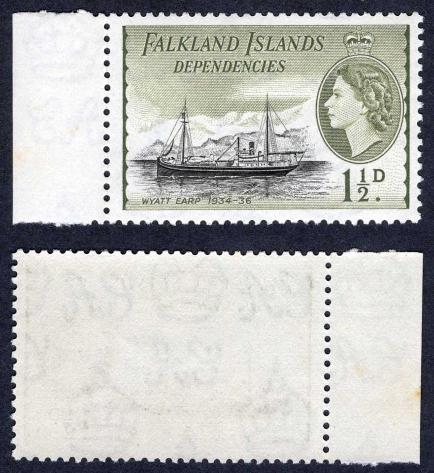 Falkland Is Dep SGG28 1 1/2d Black and Yellow-olive DLR U/M Cat 13 pounds