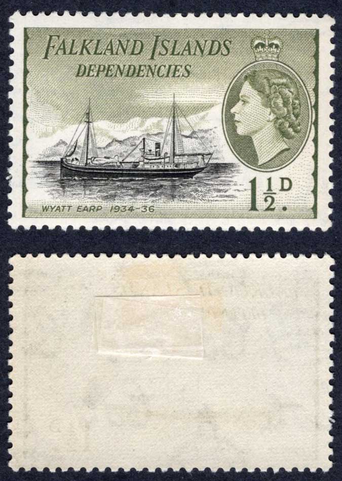 Falkland Is Dep SGG28 1 1/2d Black and Yellow-olive DLR U/M Cat 13 pounds