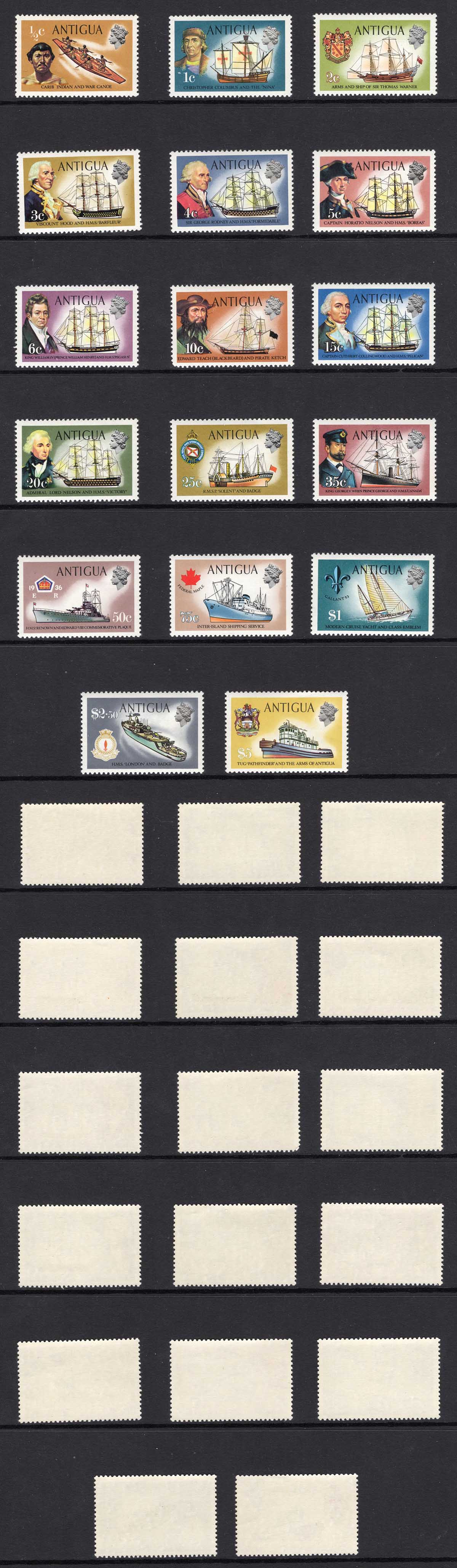 Antigua SG269/85 Ships set of 17 U/M Cat 40 pounds