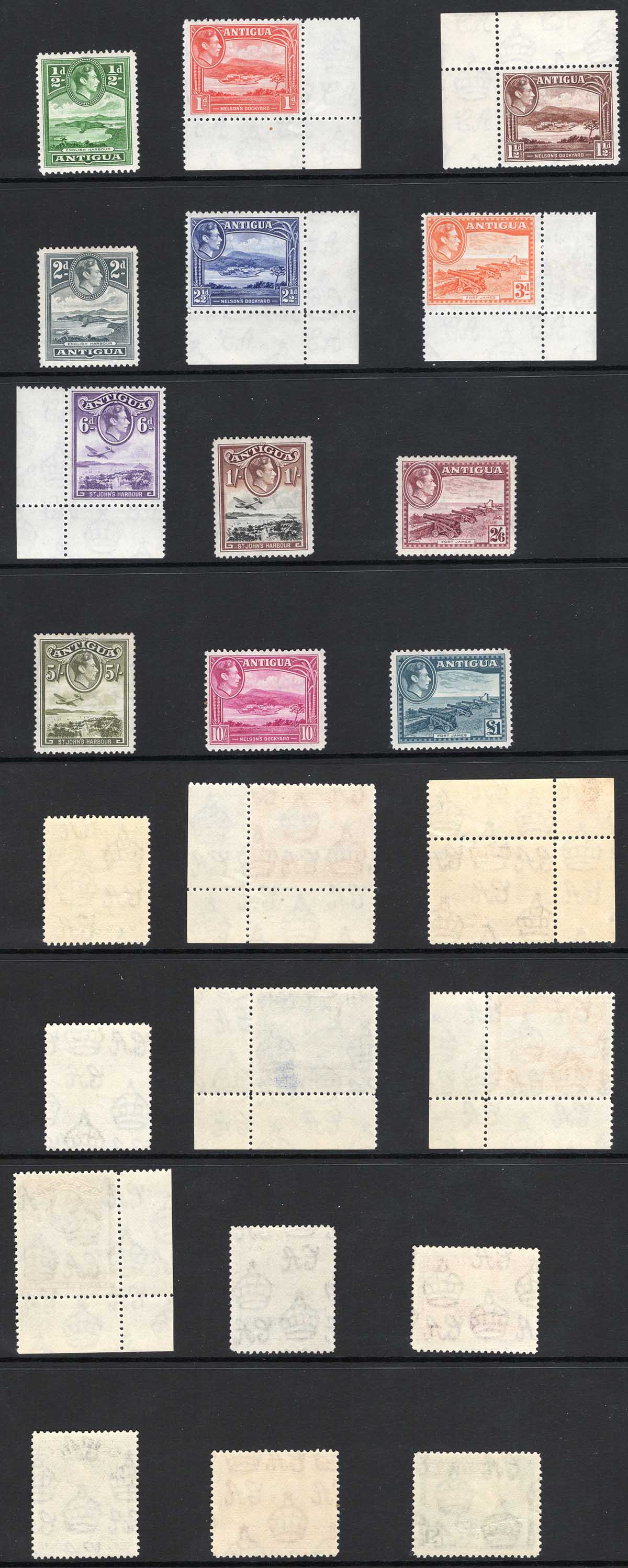Antigua SG98/109 KGVI Set U/M (10/- mark on one perf) Cat 130 pounds