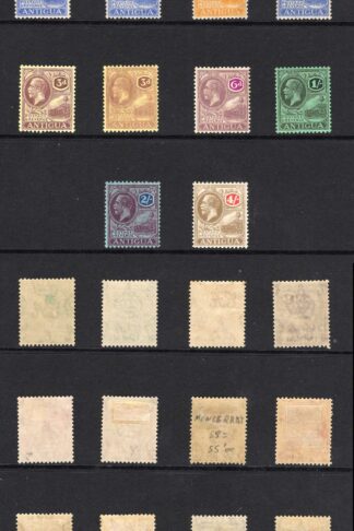 Antigua SG60/880 Set but no 2/6 and 3/- plus shades M/M wmk Script