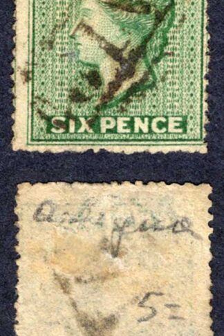Antigua SG9 6d Dark Green Wmk Small Star used Cat 28 pounds