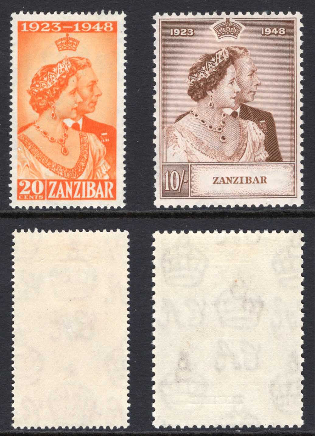 Zanzibar SG333/4 1948 Silver Wedding Fine fresh M/M Cat 30.30 pounds
