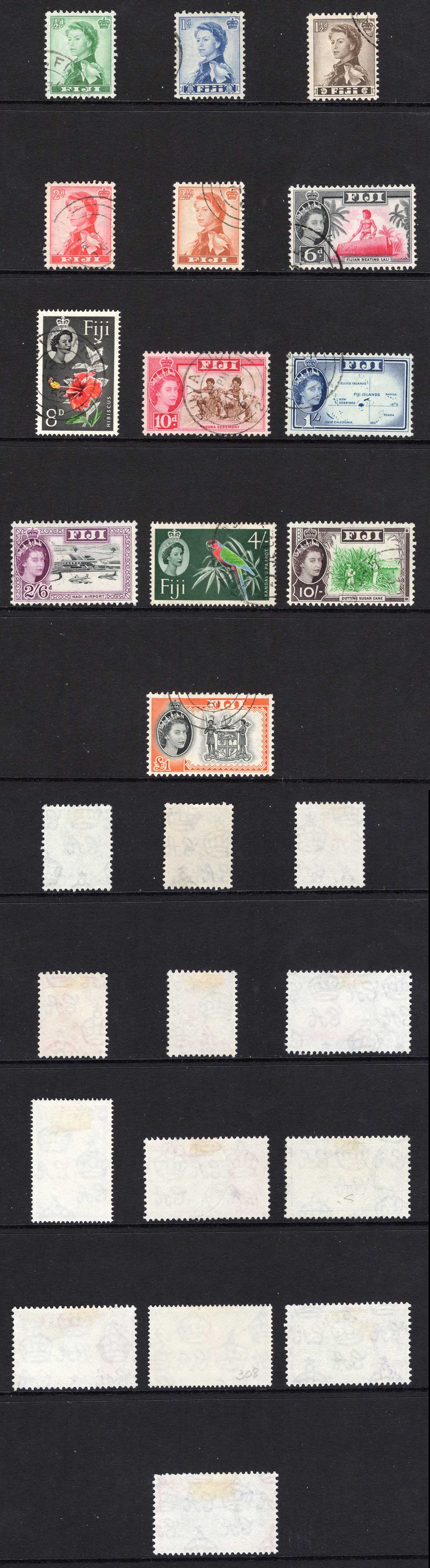 Fiji SG298/310 1959 Set of 13 used Cat 22 pounds
