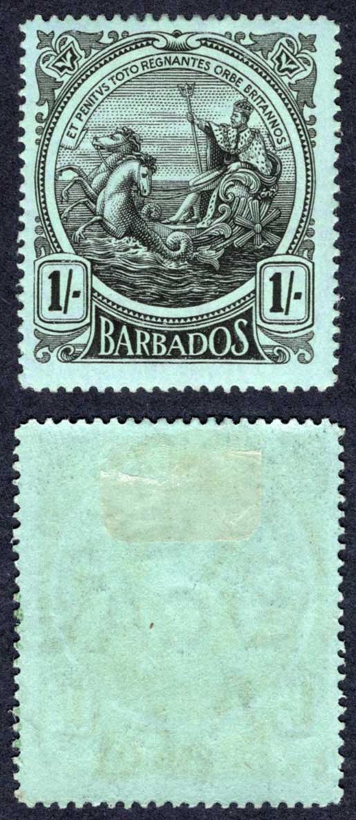 Barbados SG189 1/- Black/green M/M Cat 18 pounds