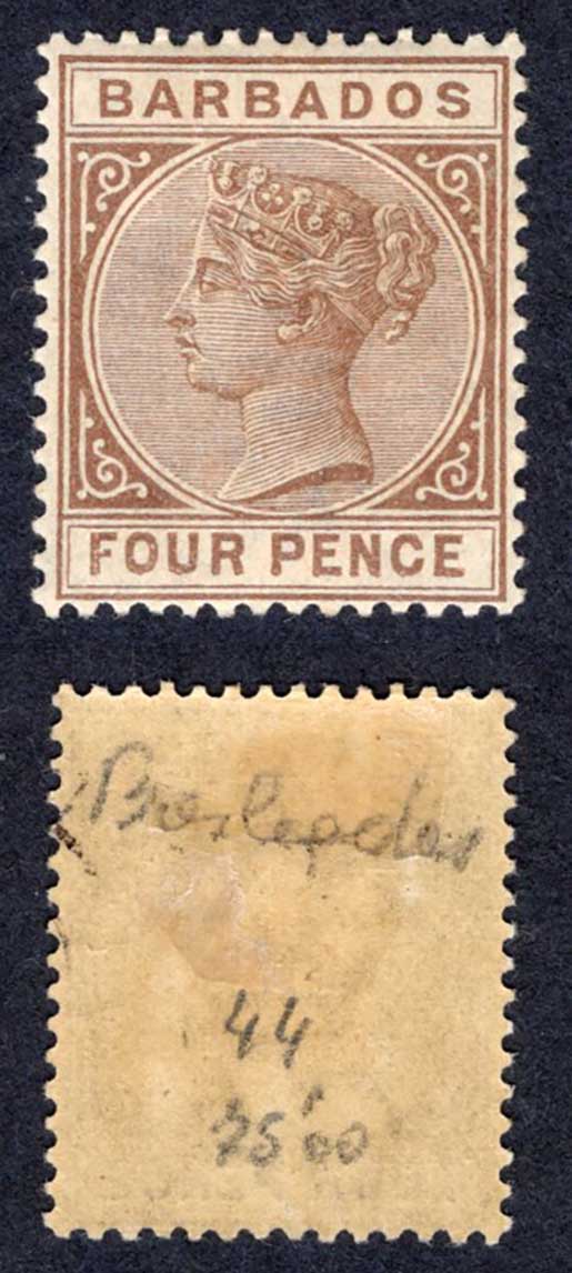 Barbados SG98 4d Pale brown M/M Cat 35 pounds