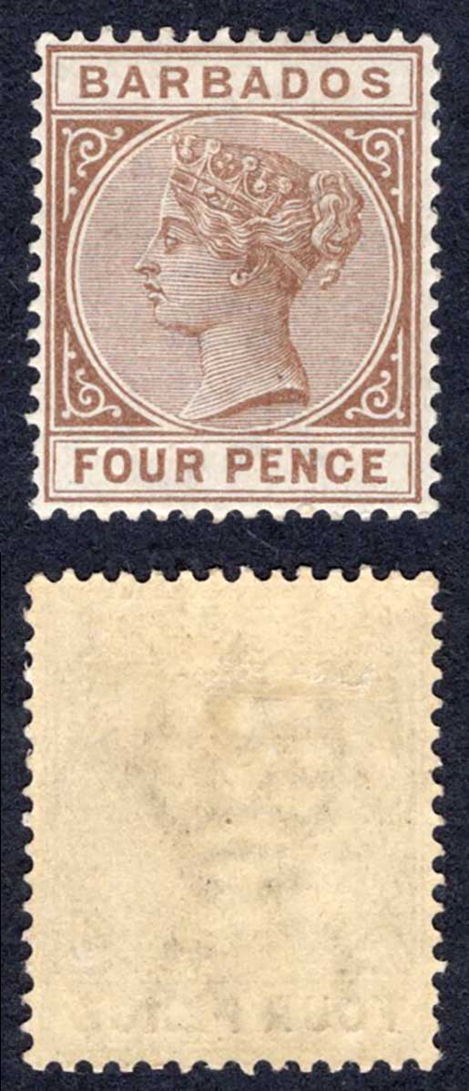 Barbados SG98 4d Pale brown M/M Cat 35 pounds