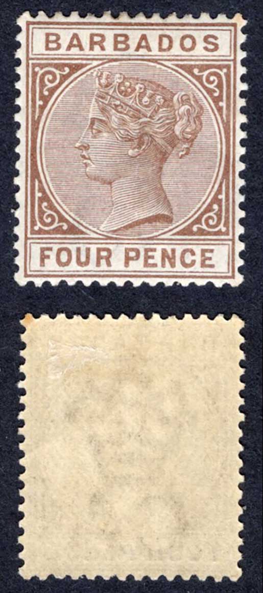 Barbados SG98 4d Pale brown M/M Cat 35 pounds