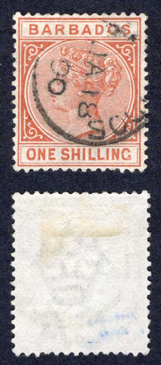 Barbados SG102 1/- Chestnut CDS Cat 24 pounds