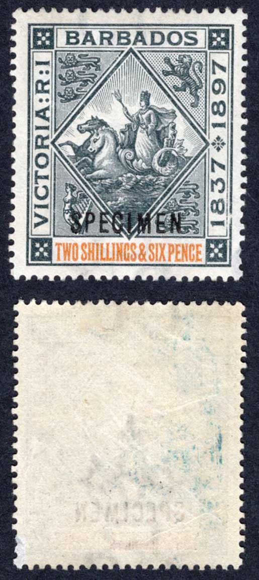 Barbados SG124s 1897 Diamond Jubilee 2/6 Specimen (no gum)