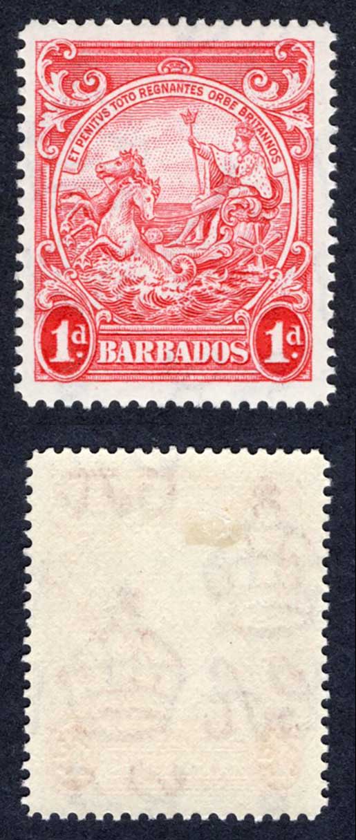 Barbados SG249a 1d Scarlet Perf 14 M/M Cat 20 pounds