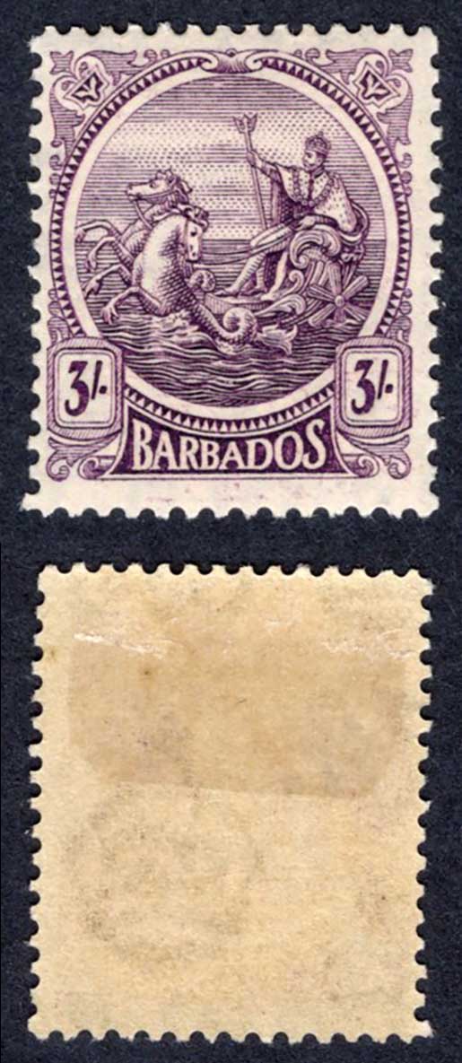 Barbados SG228 3/- Deep Violet M/M Cat 30 pounds