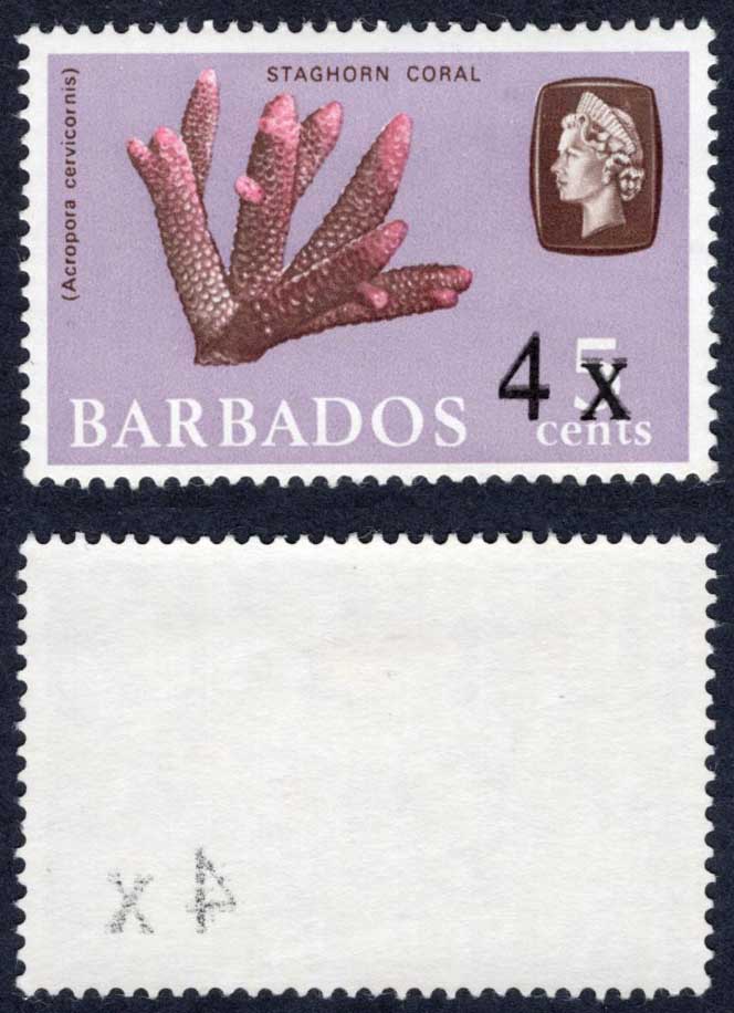 Barbados SG398b 4c on 5c Double surcharge M/M Cat 30 pounds
