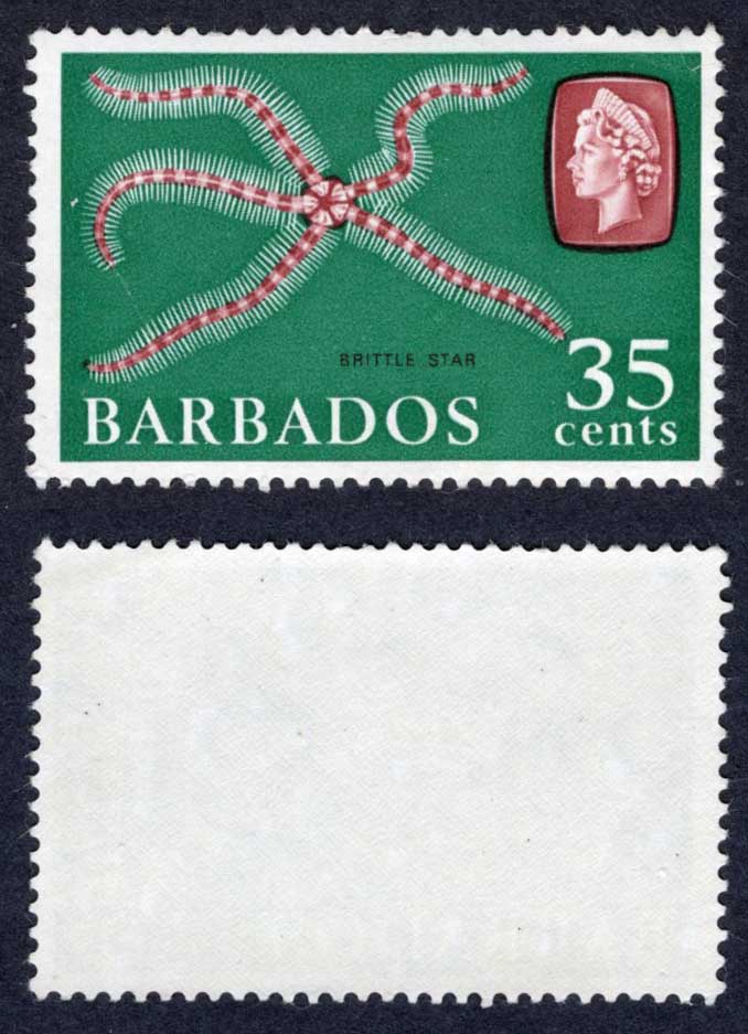 Barbados SG352a 35c Chestnut and Deep Green U/M Cat 21 pounds
