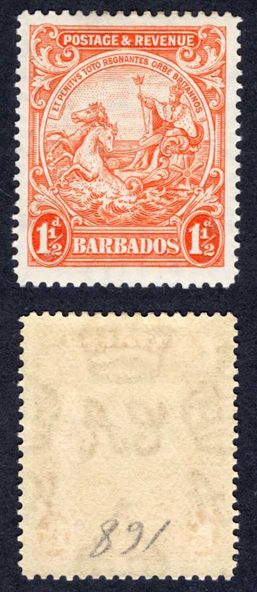 Barbados SG231d 1933 1 1/2d Orange Perf 14 M/M Cat 15 pounds