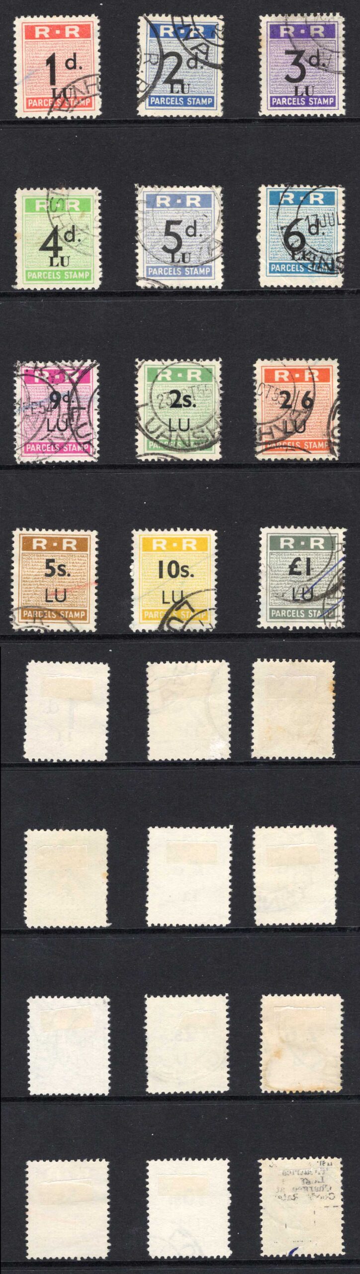 Rhodesia Railways Parcels Stamps Set to One Pound opt LU (Lusaka) Scarce Used