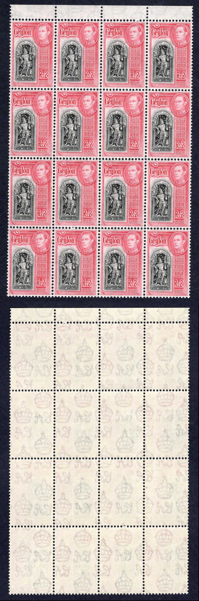 Ceylon SG396 2R Black and Carmine a Block of SIXTEEN U/M Cat 368 Pounds