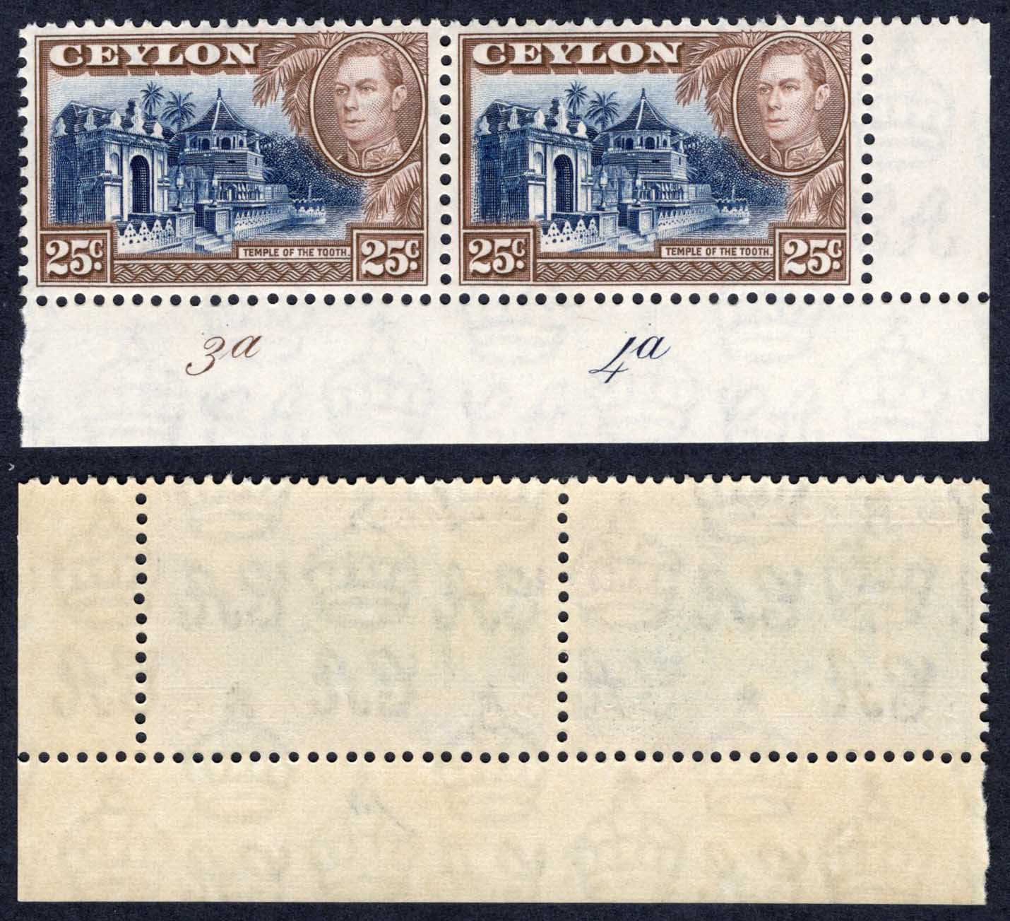 Ceylon SG392a 25c Wmk Upright U/M Plate Pair Cat 9 pounds