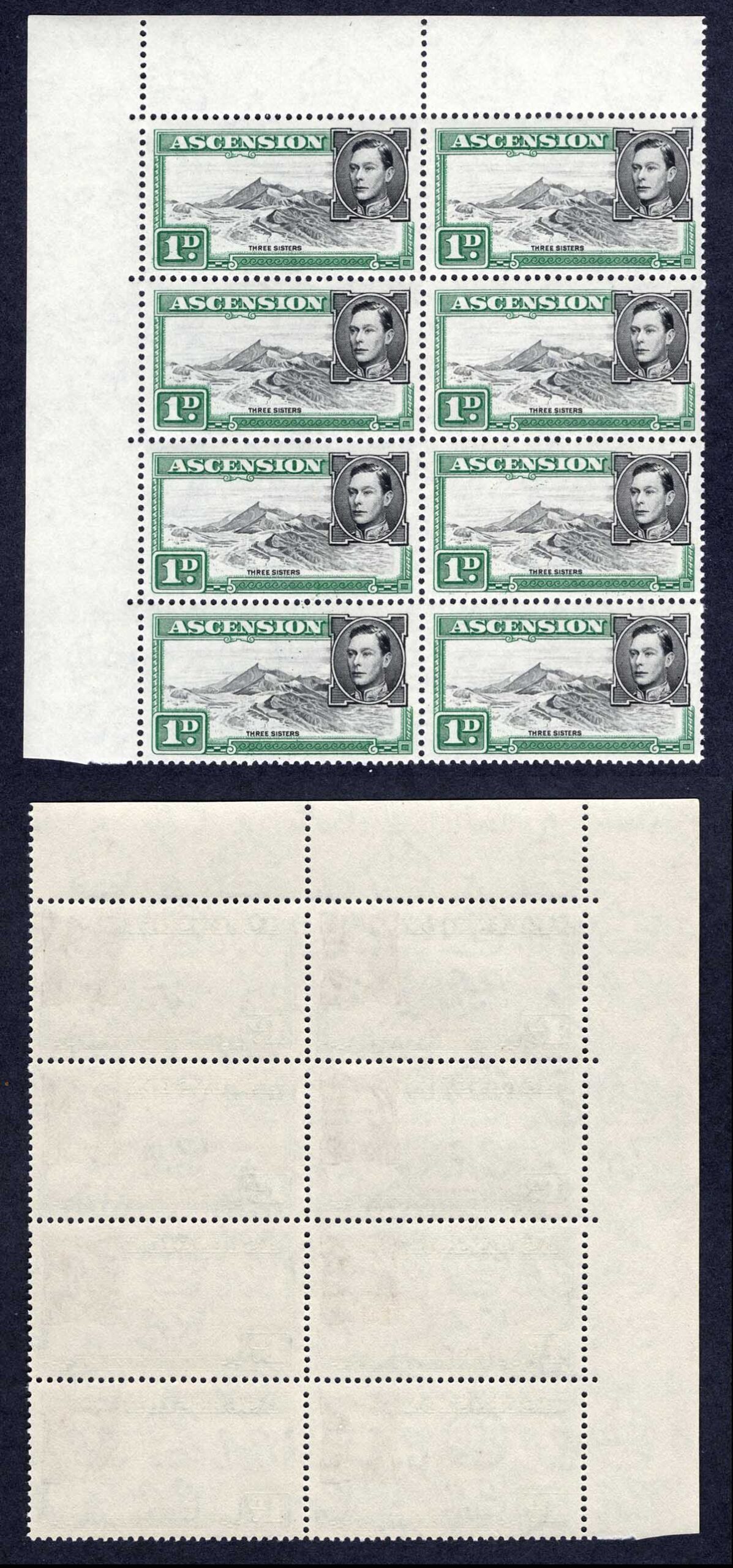 Ascension SG39d CW16a 1d Black and Green inc minor varieties U/M