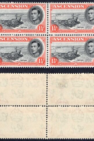 Ascension SG40b 1 1/2d Black and Vermilion Perf 13 Minor vignette shift 3 x U/M
