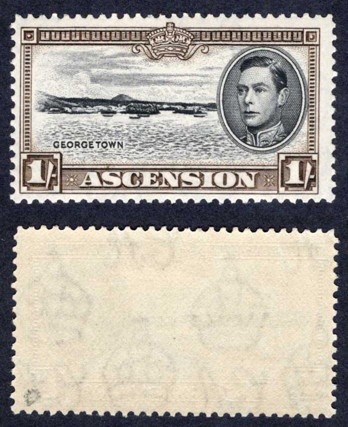 Ascension SG44a CW22a 1/- Perf 13 Re-entry at right M/M