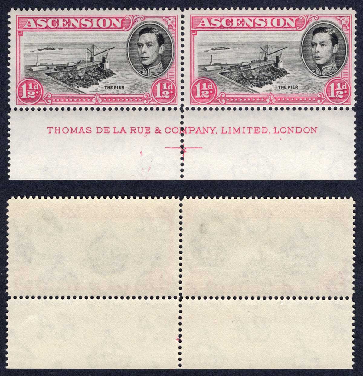 Ascension SG40e 1 1/2d Black and Carmine U/M Imprint Pair Cat 24 pounds