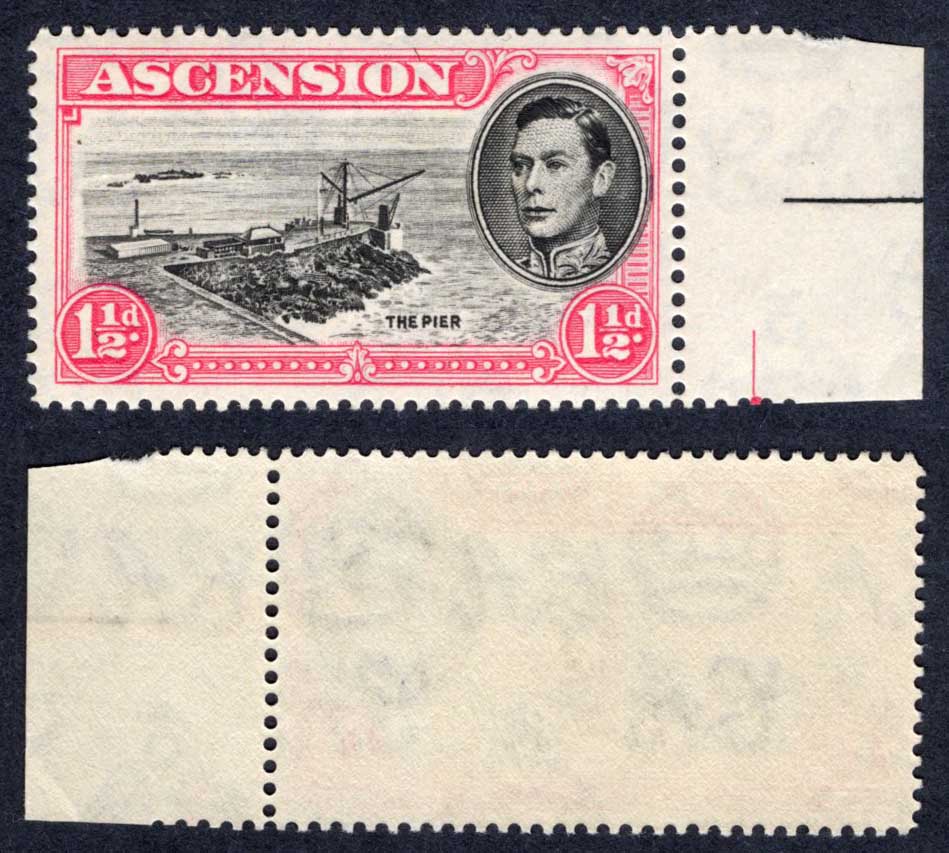 Ascension SG40d 1 1/2d Black and Rose-carmine R5/6 re-entered medallion U/M