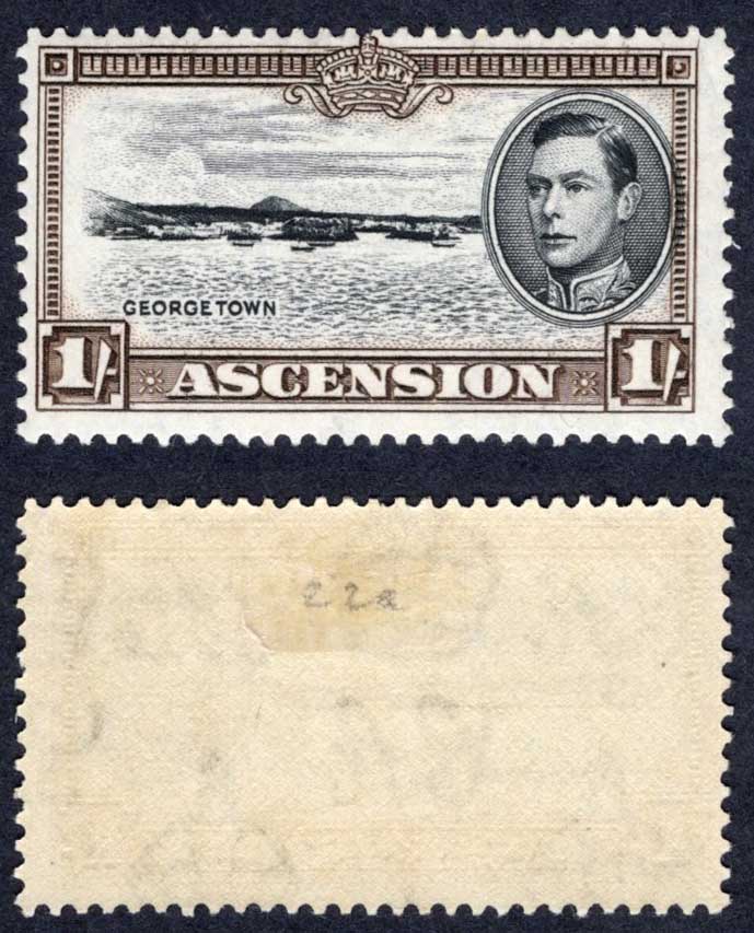 Ascension SG44a 1/- Perf 13 R6/4 Re-entered Right Frame M/M