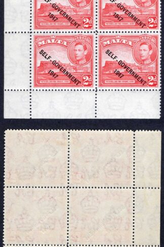 Malta SG238 2d with R6/1 Large NT in overprint M/M