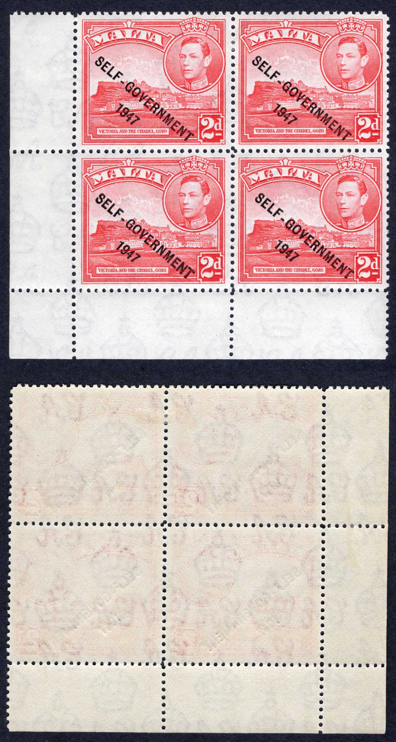 Malta SG238 2d with R6/1 Large NT in overprint M/M