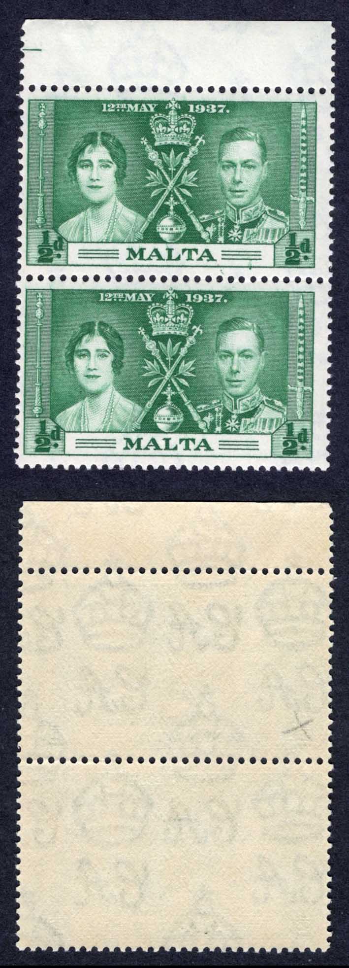 Malta SG214 1/2d Variety R1/4 Split D U/M
